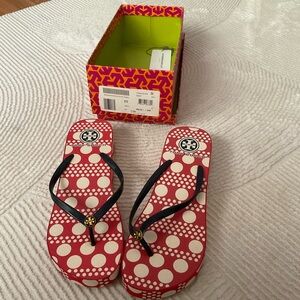 Tory Burch Red Polka Dot Flip Flop Sandals
